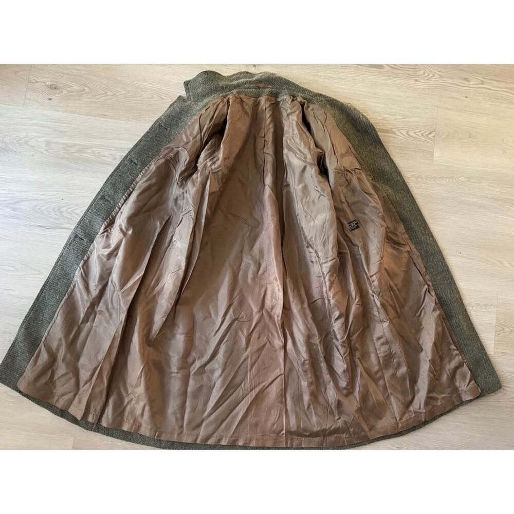 Vintage Women’s Large Green Gray Wool Tweed Trench Utility Coat - Picture 8 of 10